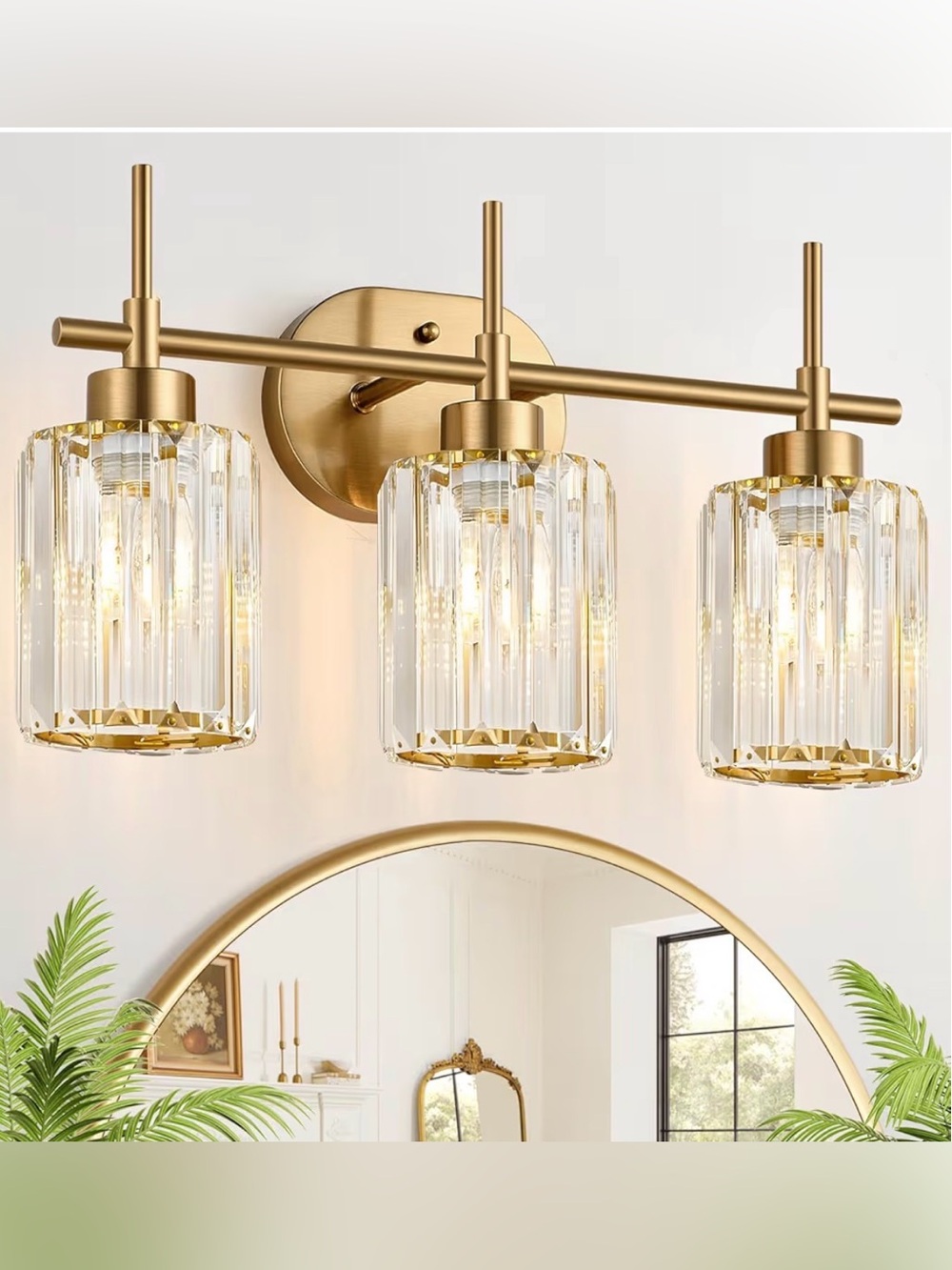 Modern Crystal Bathroom Vanity Light, 3-Light Brushed Gold  with Clear Shades